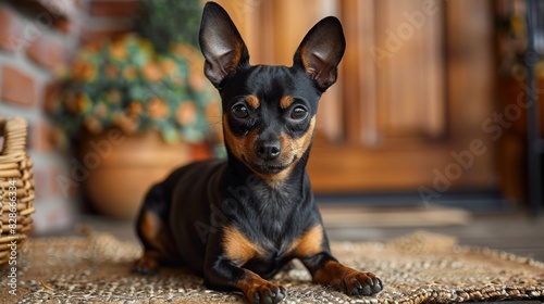 animal photography, cute mini pinscher proudly displays shiny coat, exuding style and elegance typical of this breed