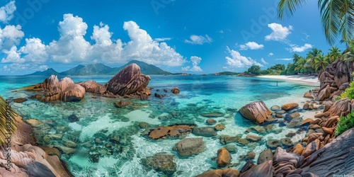La Digue in Seychelles skyline panoramic view