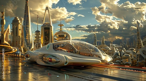 National Geographic type photograph of motor vehicles from the year 2050 They should convey a futuristic feel