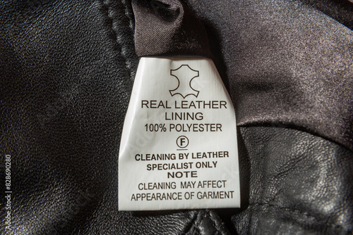 real leather written on material label on leather waistcoat