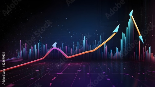 Digital transformation abstract technology background with a futuristic rise arrow chart. Large data, company expansion, currency stock, and investment