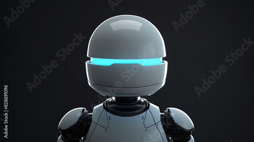Robot humanoïde blanc avec bande lumineuse bleue sur fond sombre