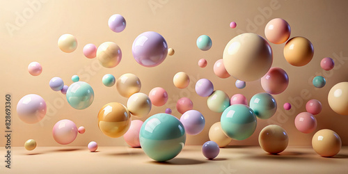 Several bright spheres in different pastel colours float in the air against a neutral background. The reflective surfaces of the spheres cast points of light and subtle shadows on each other.AI genera