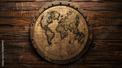 old wooden map of the northern and southern hemispheres of the earth