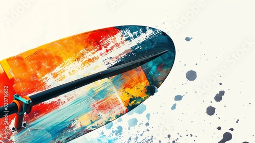 rowing oar close up on white background, vibrant colors, double exposure silhouette with rowing elements