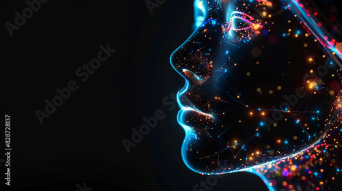Beautiful chiseled holographic female profile with stars