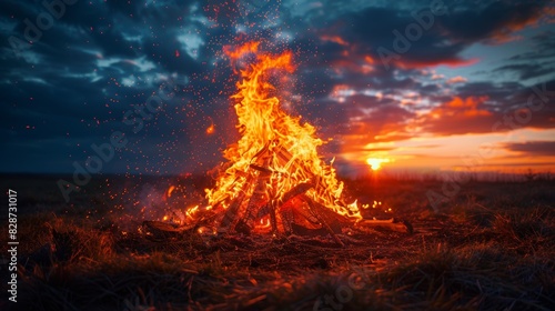 midsummer celebration, on the night before june solstice, a bonfire crackles under the starry sky, marking a time for celebrations and age-old customs