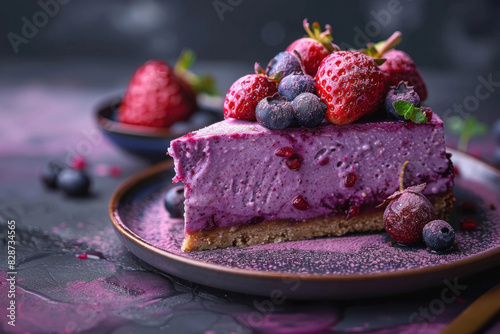 Raw vegan cake with strawberry fruit