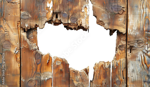 Hole breaking through wooden wall, cut out