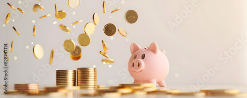 Detailed Tax Planning Image with Piggy Bank and Falling Gold Coins