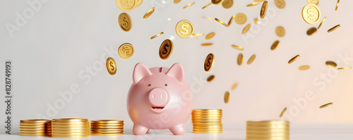 Detailed Tax Planning Image with Piggy Bank and Falling Gold Coins