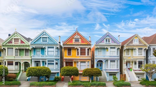 iconic painted ladies victorian houses along steiner street in san francisco california famous colorful architecture travel photo