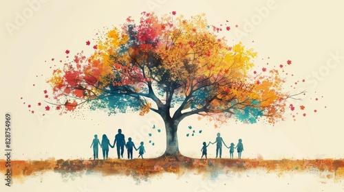 global family tree, family tree illustration depicting branches as symbols to celebrate international day of families