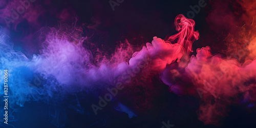 smoke swirling in the air smoke is in shades of red, pink, and blue background is a black canvas