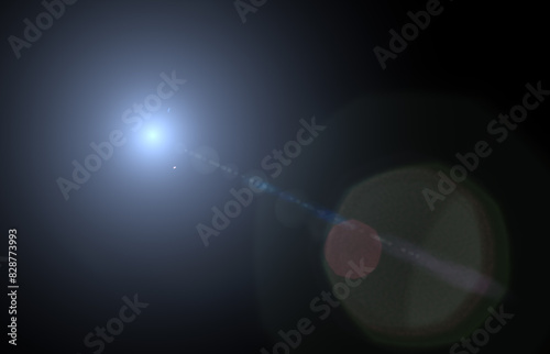 Lens flare glow light effect on black. image of rays blue light effects, overlays or flare isolated on black background for design. abstract lens flare light over black background