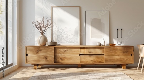 Minimalist sideboard with sliding doors in a dining room