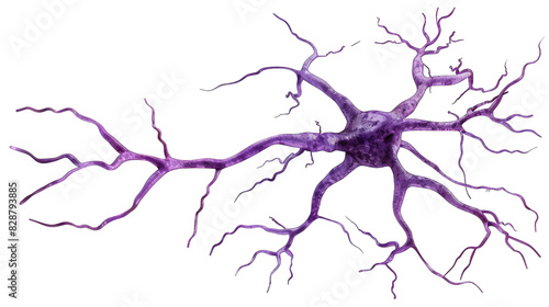 Abstract purple neuron with intricate branches, resembling a complex network or biological structure.