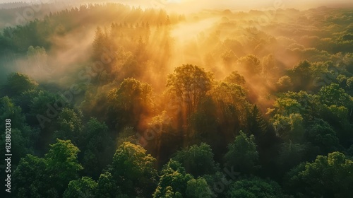 aerial view of the lush north german forest at breathtaking sunrise landscape photography