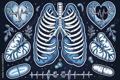 Detailed anatomical illustration of the human respiratory system surrounded by flora, highlighting the relationship between biology and environment