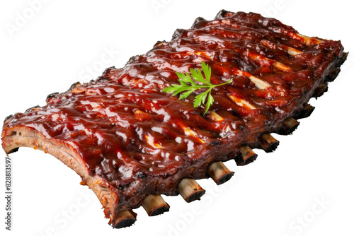 BBQ ribs, isolated on solid white background, PNG di-cut style, realistic photo style, object as model