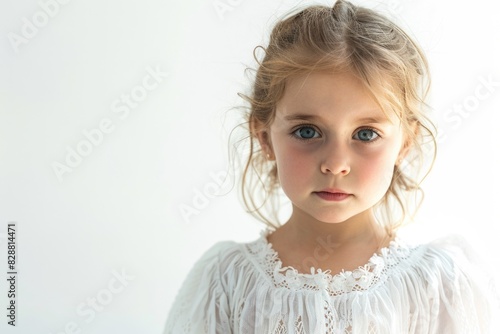  Lonely little girl in white isolation 