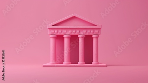 Minimalistic pink ancient Greek temple with pillars against a solid pink background, perfect for modern and creative design concepts.