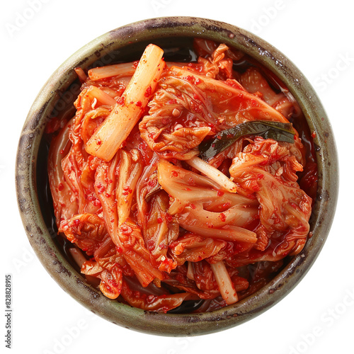 Traditional kimchi dish, fermented Korean vegetables, spicy and tangy flavor, served as a side dish