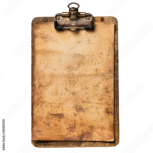 Antique wooden clipboard, vintage office tool, used for organizing documents, aged and durable