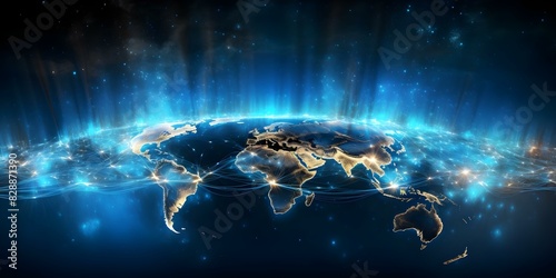 Earth engaging in quick digital network data exchange for fast information transmission. Concept Earth, Digital Network, Data Exchange, Information Transmission, Fast Communication