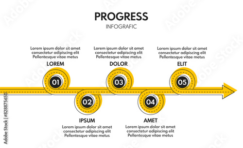 5 steps road map or timeline progress infographic, vector template