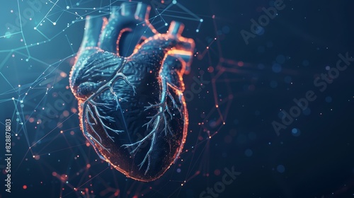 Human heart medical structure. Blood supply system. Hypertension, stroke, heart attack, arrhythmia. Heart symbolizing its vitality and importance in the human anatomy. Healthcare and medical concepts.