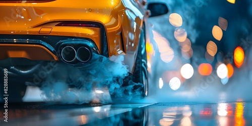 Impact of car exhaust emissions on global warming and pollution. Concept Car emissions, Global warming, Pollution, Climate change, Environmental impact
