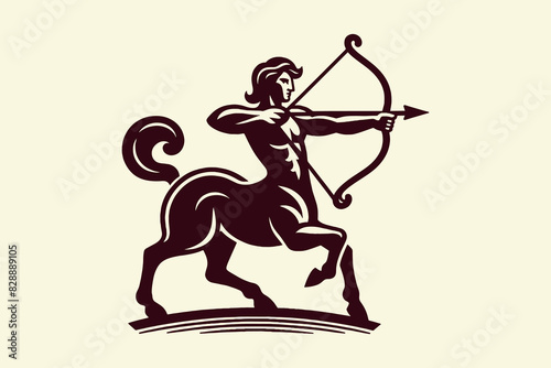 Ancient Greek mythical centaur with bow and arrow. Vintage retro engraving illustration. Black icon, logo, label. isolated element.