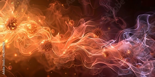 Microscopic image showing pollen immune cells in respiratory tract during allergic reaction. Concept Microscopic Imaging, Pollen Allergy, Immune Cells, Respiratory Tract, Allergic Reaction