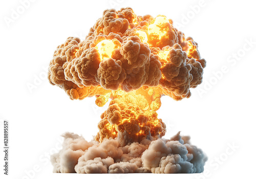 A detailed image of an atomic explosion mushroom cloud, isolated on a transparent background, depicting the immense power and destructive force.