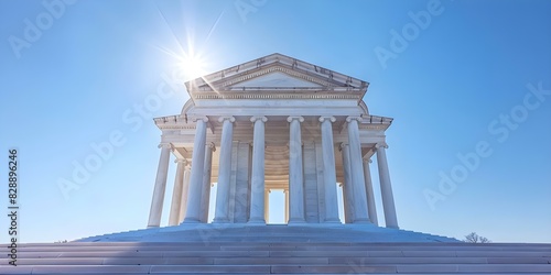 Jefferson Memorial in Washington DC under a clear blue sky. Concept Travel, Landmarks, Photography, Washington DC, Jefferson Memorial