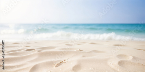 Tropical sand beach and bokeh sun light on sea background with copy space
