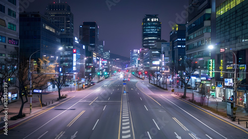 Seoul, south korea - february 24, 2024: seoul street at night isolated on white background, minimalism, png 