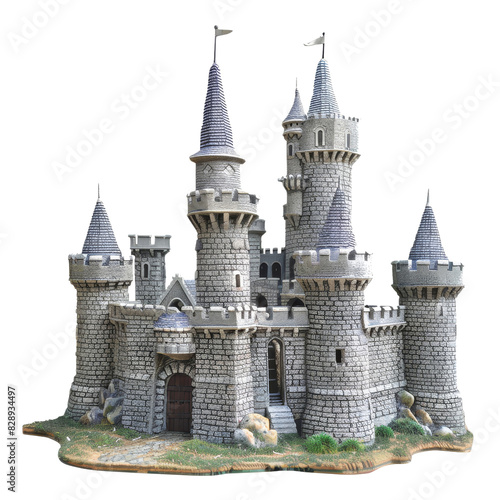 Medieval Stone Castle Model Isolated Without Background