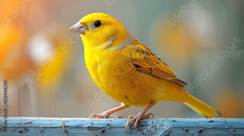 cute cartoon adult male Canary Serinus canaria with yellow plumage happy native to Spain Europe