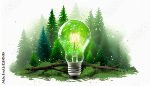 Ampoule verte devant une forêt