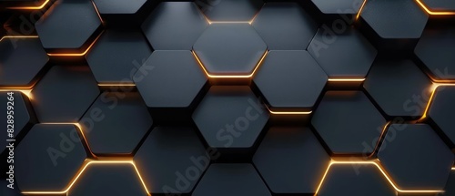 luxury hexagonal abstract black metal background with golden light design concept header web cover poster banner presentation template