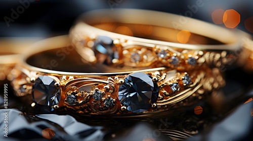 Gold jewelry, gold ring close-up with diamond details