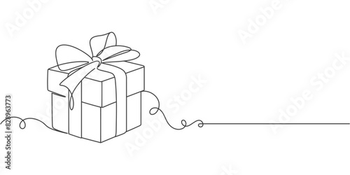 line art drawing of gift box. Wrapped surprise package for christmas or birthday party .Party and celebration. Gift box line art outline vector illustration