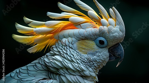 juvenile Sulphurcrested Cockatoo Cacatua galerita with white feathers and a yellow crest found in Australia Oceania