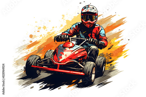 vintage illustrated go cart driver, vibe go cart driving illustration