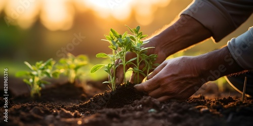 Planting Seeds in Fertile Soil: Gardening at Sunrise. Concept Gardening Tips, Sunrise Beauty, Seed Planting Techniques, Fertile Soil Management