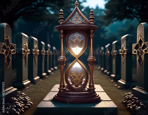 reloj de arena en un cementerio que muestra el paso del tiempo