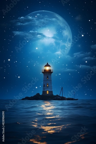 Lighthouse night illustration