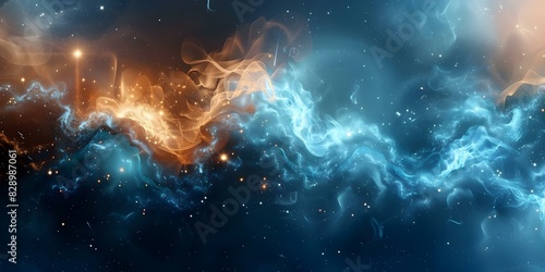 Astonishing cosmic display featuring blue and orange particles inspiring amazement and admiration. Concept Cosmic Phenomenon, Blue and Orange Particles, Amazement, Admiration, Astonishing Display